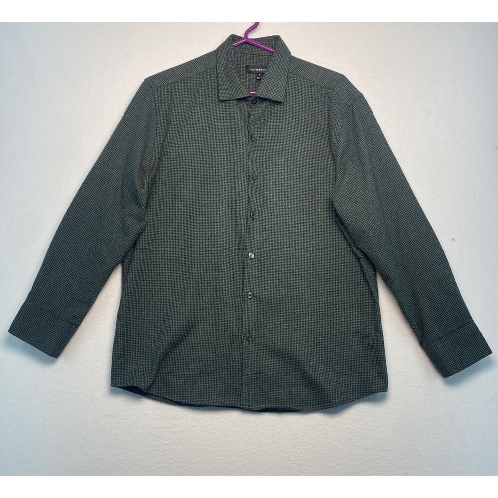 West Zero One M Men’s Button Up Plaid Shirt, Green And Black Checked Flannel